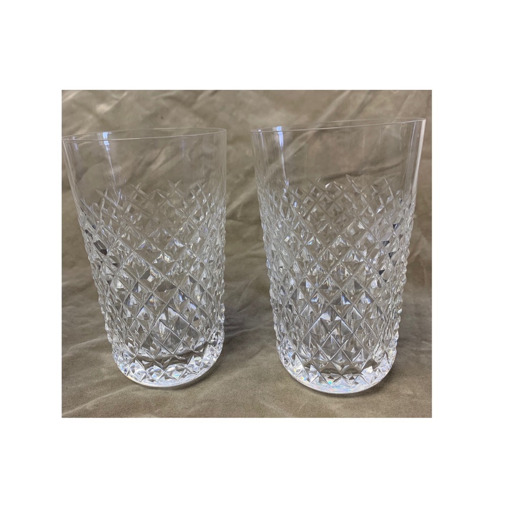 Pair Waterford Crystal Alana 12 oz Highball Tumblers Diamond Cut Glass 5.125"